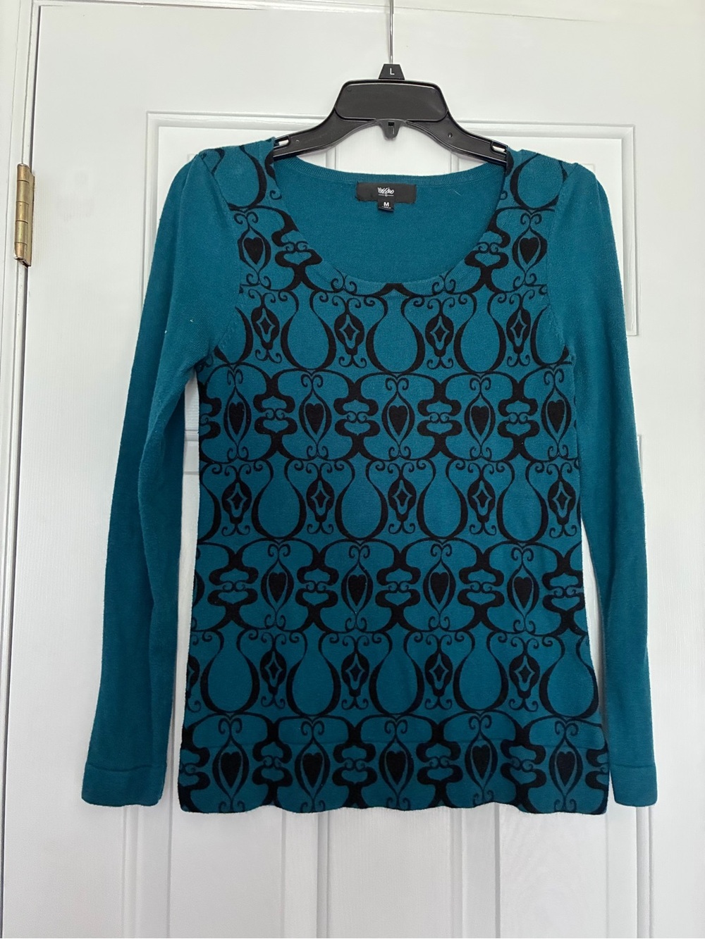 Massimo Teal Crewneck Sweater with Black Geometric Pattern